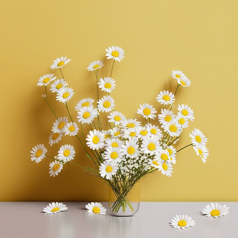 A Vase Filled with White Daisies on Top of a Table Stock Illustration