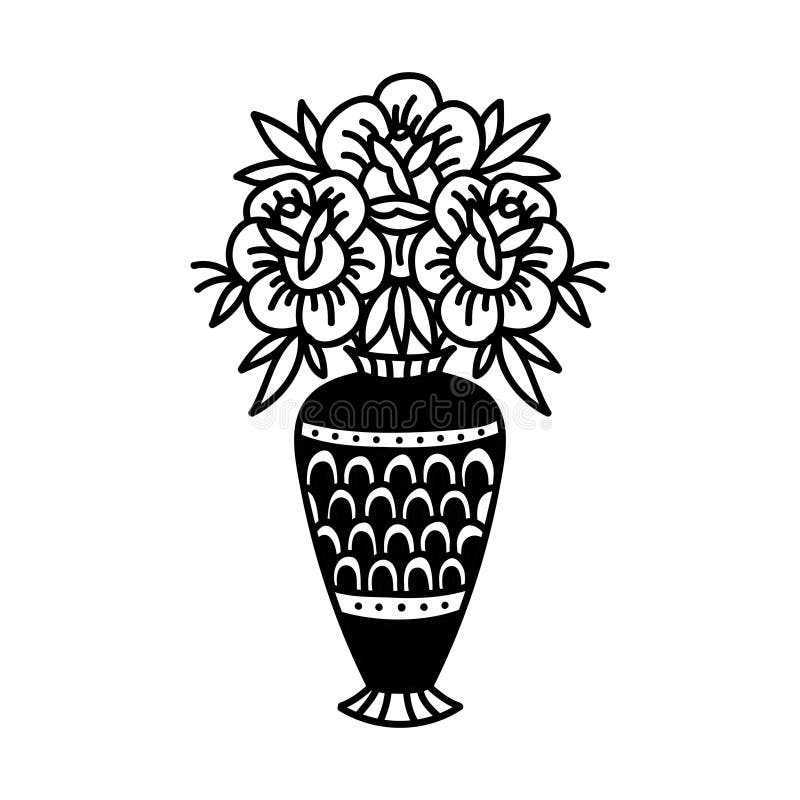 Vase with Flowers Doodle Icon Traditional Tattoo Illustration Stock  Illustration  Illustration of ashes background 173076094