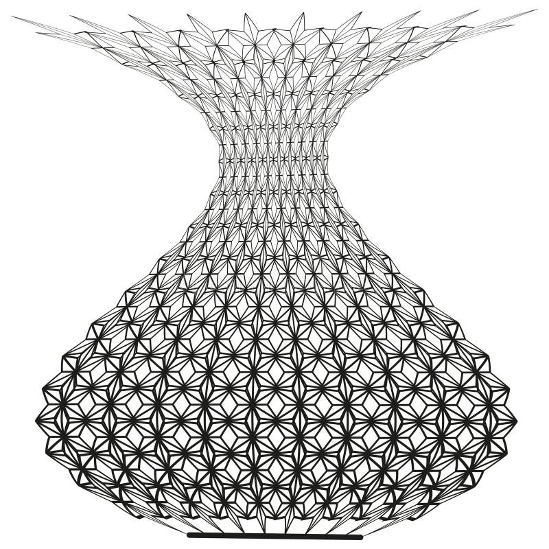 Vase mesh shape. Hexagon lattice structure. Geometric black object. Vector grid form. royalty free illustration