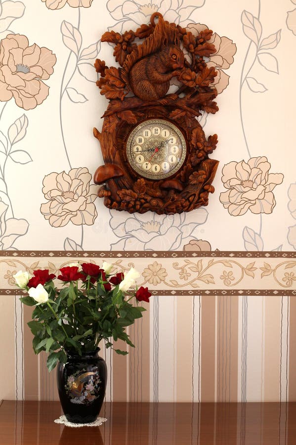 Vase of Roses Clock on the Wall Stock Image Image of clean, blossom