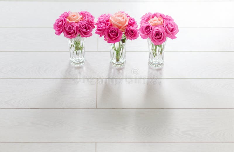 Vase with roses. Magenta roses with one coral rose on white background stock images Vase with roses. Magenta roses with one coral rose on white background stock images