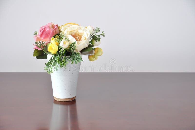Vases Artificial Flowers on the Desk. Stock Photo Image of detail