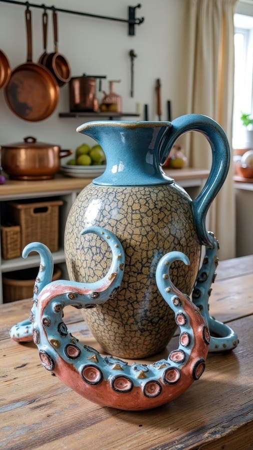Vaso in ceramica con tentacolo in cucina rustica immagine stock