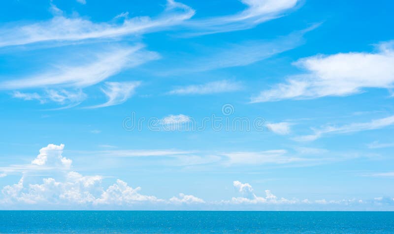 Vast sky space with summer clouds above the stripe of the sea with the horizon stock photos Vast sky space with summer clouds above the stripe of the sea with the horizon stock photos