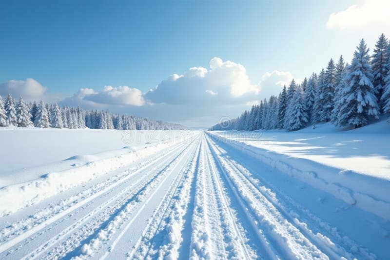 Vast, untouched snow blankets empty road, winter stillness , sky, quiet vector illustration