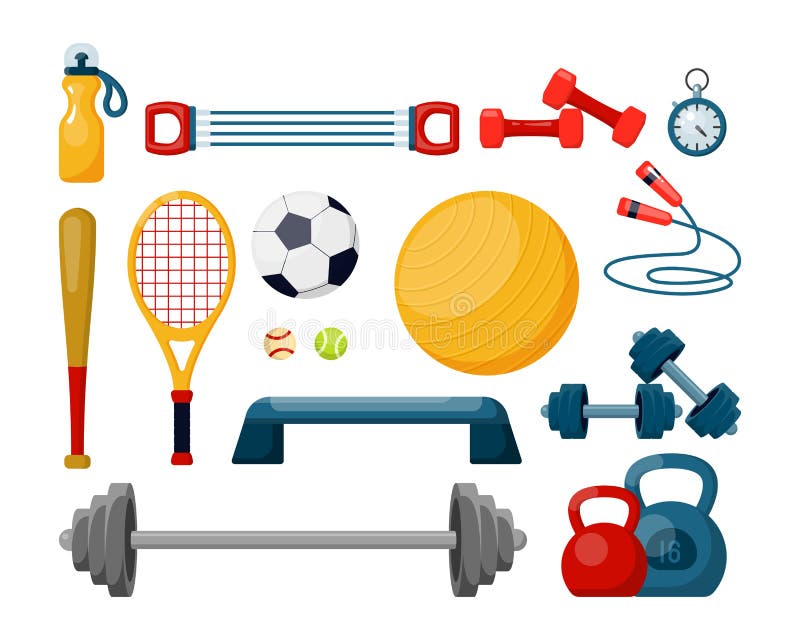 Vaste vectorillustraties van sportapparatuur Geschiktheid vector illustratie Vaste vectorillustraties van sportapparatuur Geschiktheid vector illustratie