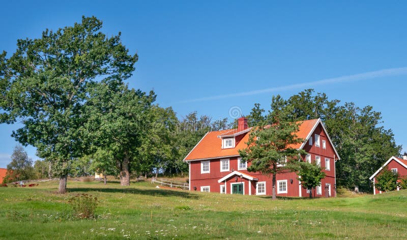 Sweden - 08.23.2021: Typical Wooden Countryside in Nature of Southern Sweden on a Beautiful Sunny Editorial Photography - Image of national, architecture: 229611707