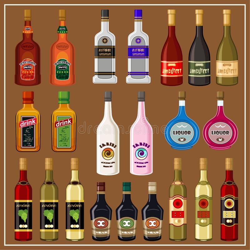 Ondergeschikt stikstof gastheer Vastgestelde Alcoholische Dranken. Vector Illustratie - Illustration of  jenever, geïsoleerd: 38955709