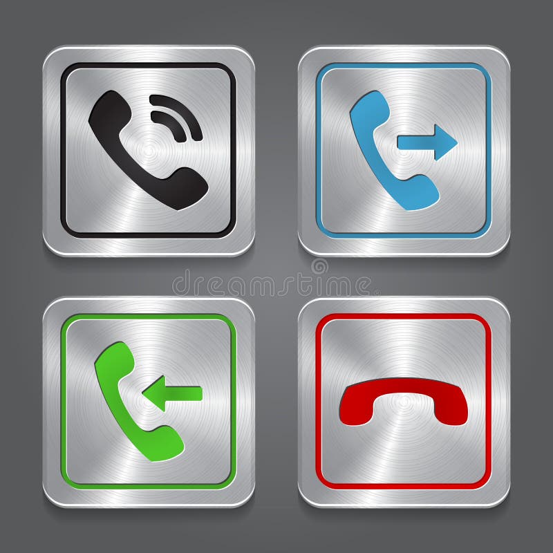 Vastgestelde app pictogrammen, metaaltelefoonknopen. vector illustratie Vastgestelde app pictogrammen, metaaltelefoonknopen. vector illustratie