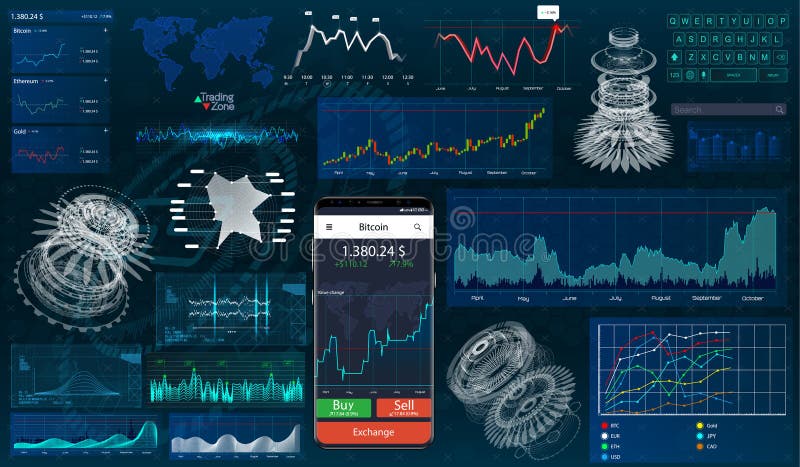 Vastgestelde grafieken en grafieken HUD UI voor zaken app vector illustratie Vastgestelde grafieken en grafieken HUD UI voor zaken app vector illustratie