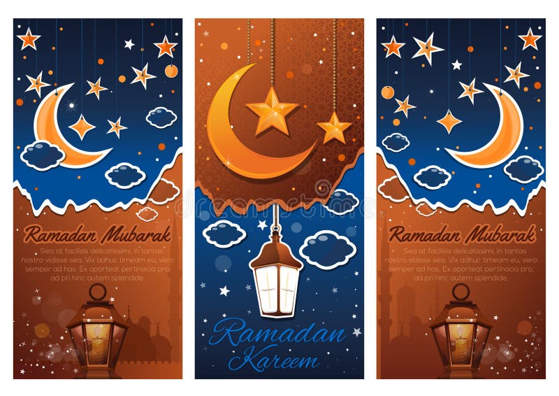 Vastgestelde groetbanners voor de heilige maand van Ramadan vector illustratie Vastgestelde groetbanners voor de heilige maand van Ramadan vector illustratie