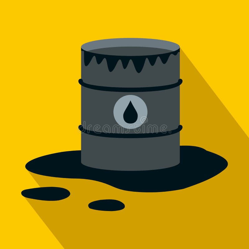 Barrel and oil spill icon in flat style on a yellow background. Barrel and oil spill icon in flat style on a yellow background