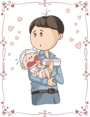 Vater Feeding Crying Baby Vektor Karikatur Vektor Abbildung Vater Feeding Crying Baby Vektor Karikatur Vektor Abbildung