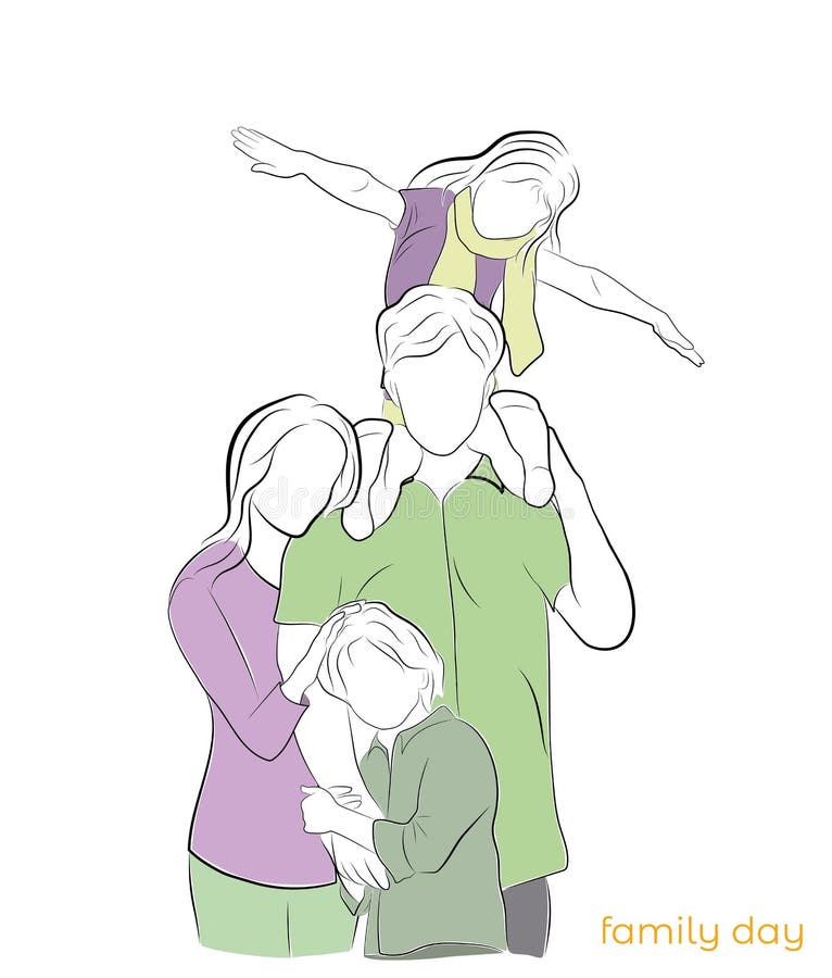 Vater, Mutter und zwei Kinder Eine glückliche Familie Familientag Auch im corel abgehobenen Betrag lizenzfreie abbildung Vater, Mutter und zwei Kinder Eine glückliche Familie Familientag Auch im corel abgehobenen Betrag lizenzfreie abbildung