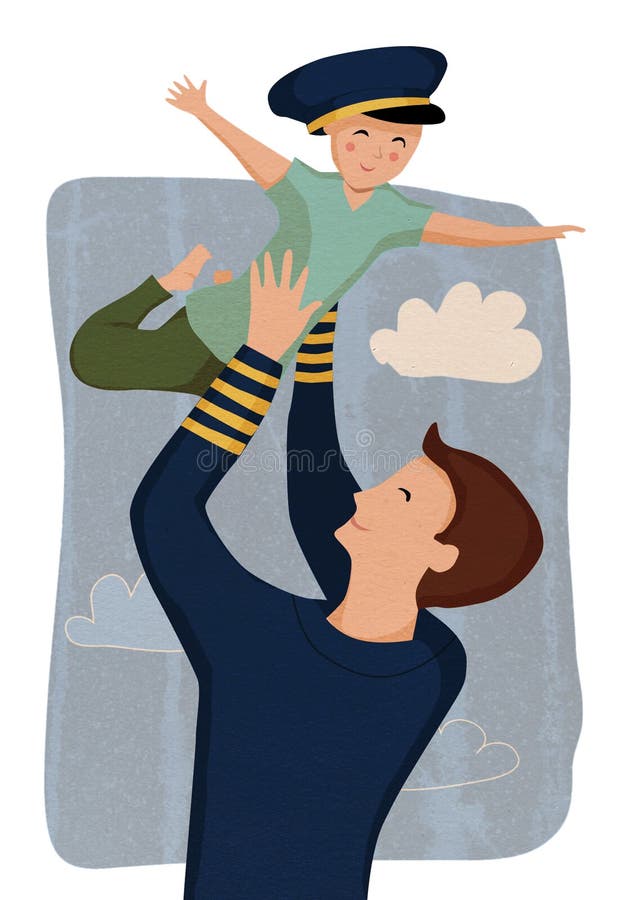 Vaterpilot und sein Sohn stock abbildung Vaterpilot und sein Sohn stock abbildung