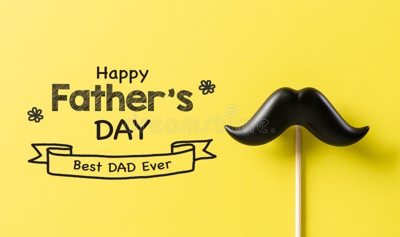 Father's day concept. Black moustache and the text on yellow paper background. Father's day concept. Black moustache and the text on yellow paper background.