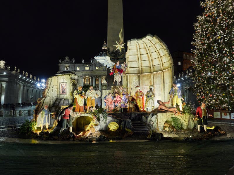 VATICAN CITY, ITALY - December 10, 2017, Vatican Nativity Set with