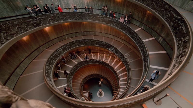 VATIKAN, ROME, ITALY-29.01 Famous historical spiral staircase in Vatican. Touristic crowd moving downstairs. Time lapse.