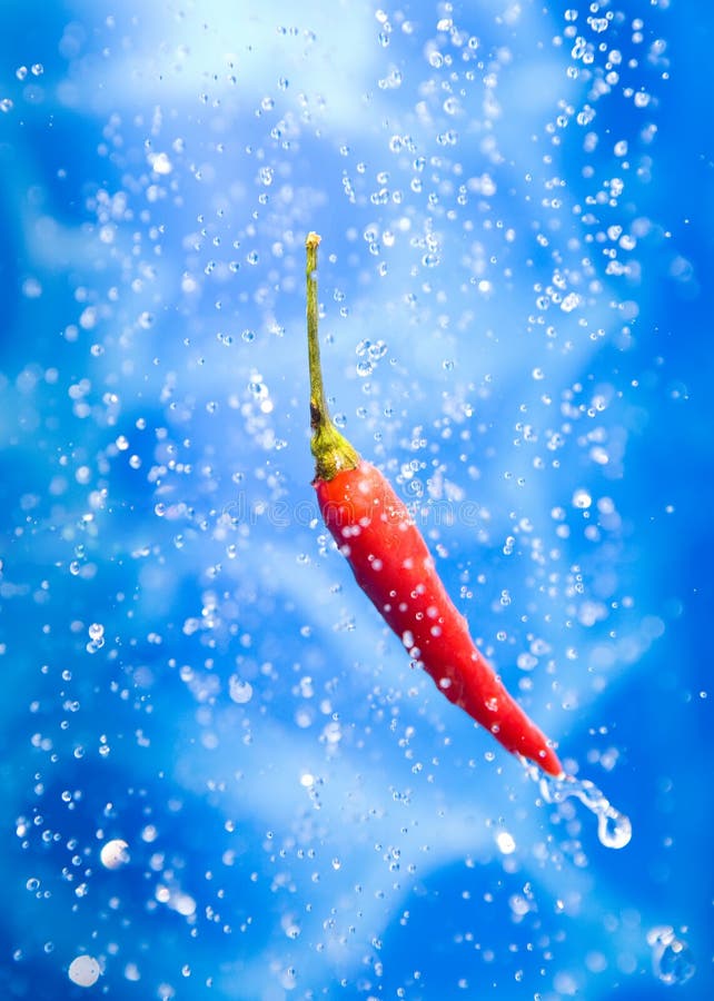 Vatten för chilipepparfärgstänk arkivfoto