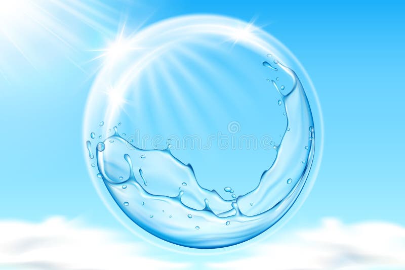 Vattenbubbla i reflekterande solstrålar för himmel vektor illustrationer Vattenbubbla i reflekterande solstrålar för himmel vektor illustrationer