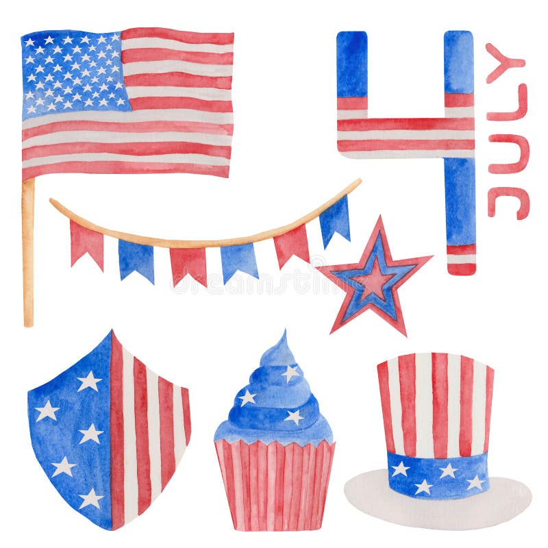 Vattenf?rgillustration 4th av den juli sj?lvst?ndighetsdagen i USA stock illustrationer Vattenf?rgillustration 4th av den juli sj?lvst?ndighetsdagen i USA stock illustrationer