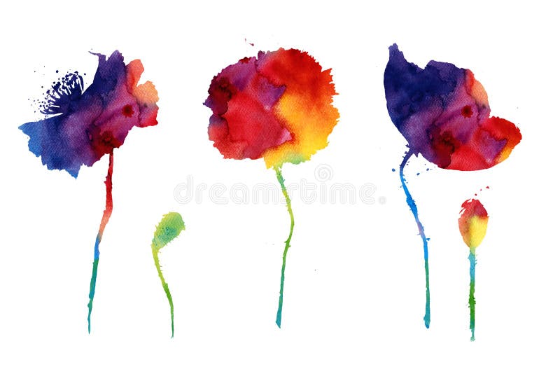 Vattenfärg med abstrakta vallmoblommor vektor illustrationer Vattenfärg med abstrakta vallmoblommor vektor illustrationer