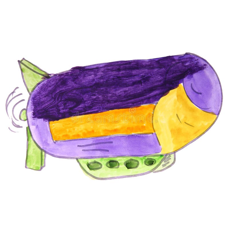 Vattenfärg som drar en barntecknad filmluftskepp på en vit backgro stock illustrationer Vattenfärg som drar en barntecknad filmluftskepp på en vit backgro stock illustrationer