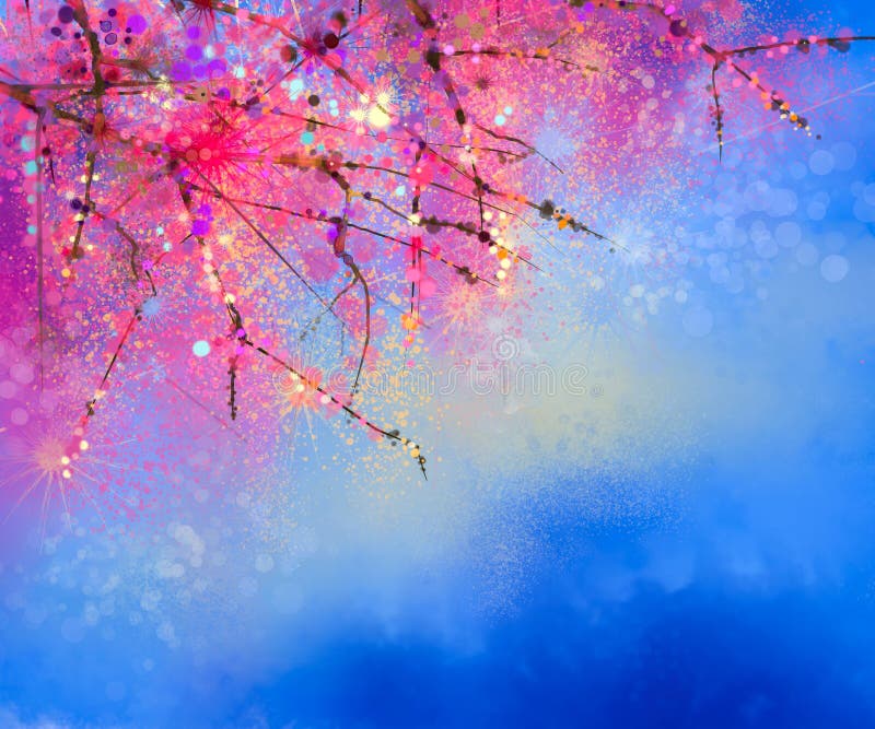 Vattenfärg som målar körsbärsröda blomningar - japansk körsbär vektor illustrationer