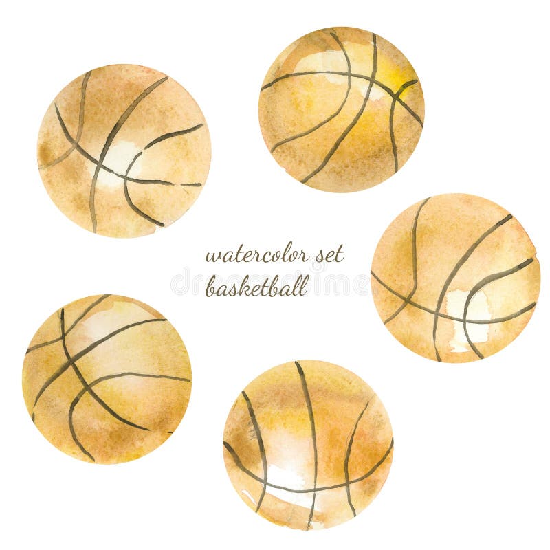 Vattenfärgen av sportbollar ställde in som basket som isolerades på vit bakgrund vektor illustrationer