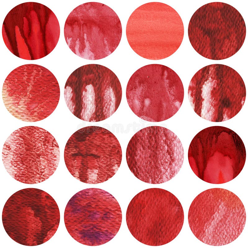 Watercolor circles collection in red colors. Halloween stains set isolated on white background. Watercolor circles collection in red colors. Halloween stains set isolated on white background.