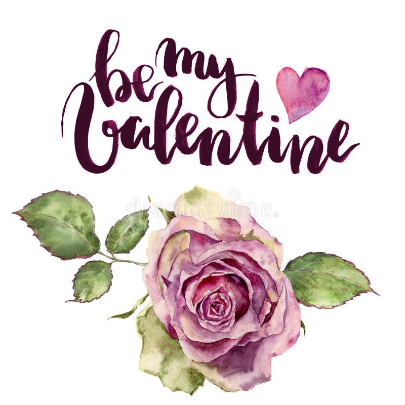 Vattenfärgen är mitt valentinkort med rosa och hjärta Handen målad bokstäver och tappning blommar på vit bakgrund för royaltyfri illustrationer Vattenfärgen är mitt valentinkort med rosa och hjärta Handen målad bokstäver och tappning blommar på vit bakgrund för royaltyfri illustrationer