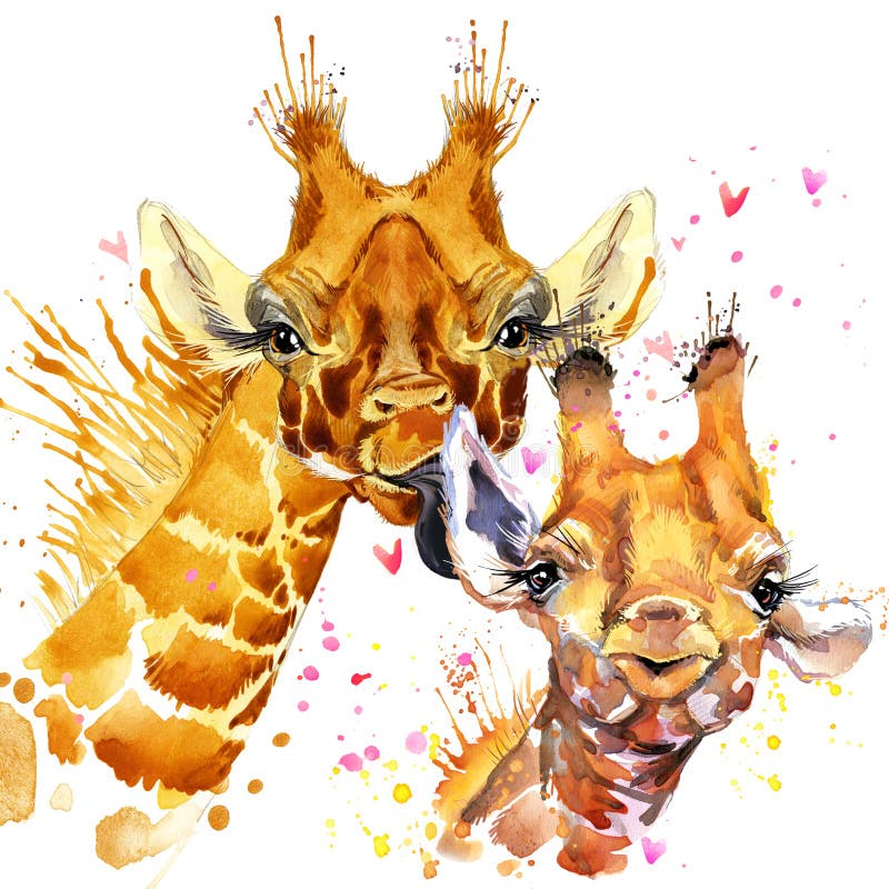 Vattenfärggiraffillustration Gullig giraff vektor illustrationer