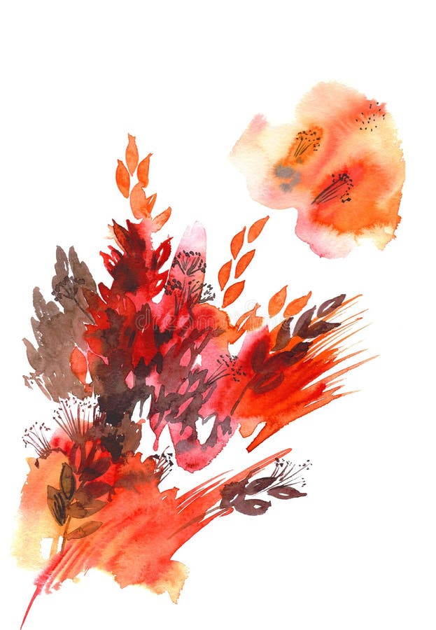 Vattenfärghanden målade abstrakta höstsidor i rött och orange royaltyfri illustrationer Vattenfärghanden målade abstrakta höstsidor i rött och orange royaltyfri illustrationer