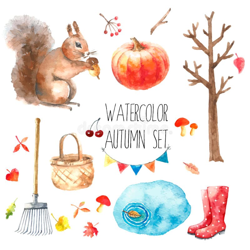 Vattenfärghöstuppsättning vektor illustrationer Vattenfärghöstuppsättning vektor illustrationer