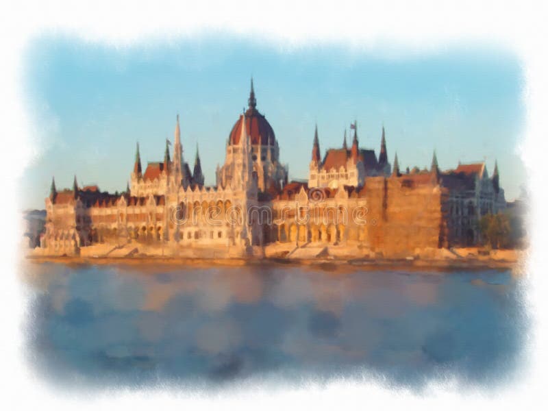 Vattenfärgillustration Budapest arkivfoto Vattenfärgillustration Budapest arkivfoto