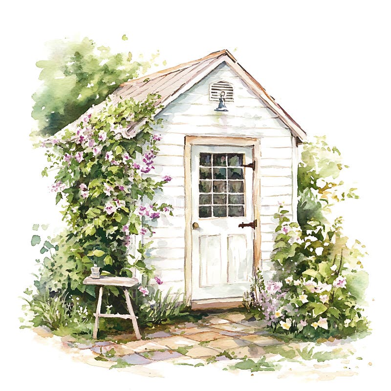 Vattenfärgmålning av en charmerande vit skugga med blommor vektor illustrationer