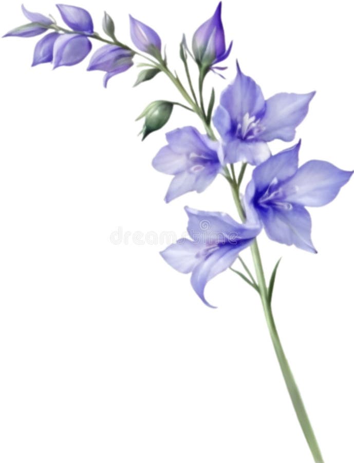 Vattenfärgning av larkspurblommor, målning av en larkspurblomma. hjälpmedel. stock illustrationer