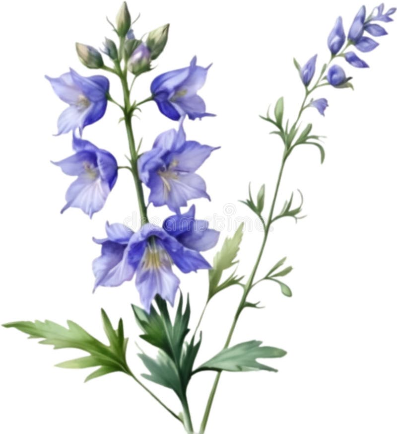 Vattenfärgning av larkspurblommor, målning av en larkspurblomma. hjälpmedel. vektor illustrationer