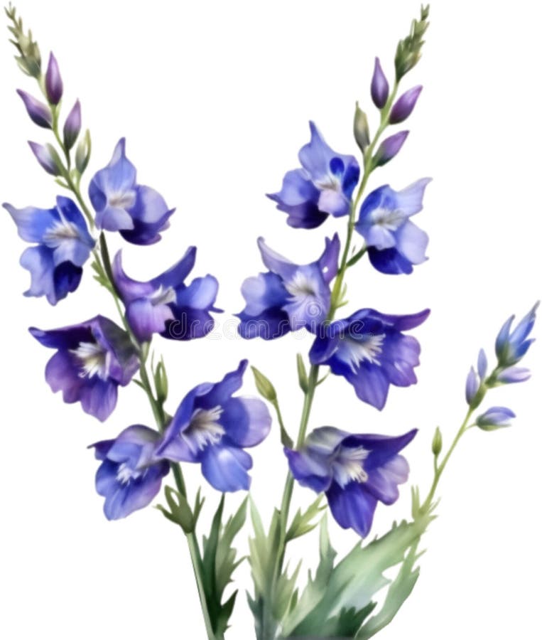 Vattenfärgning av larkspurblommor, målning av en larkspurblomma. hjälpmedel. vektor illustrationer