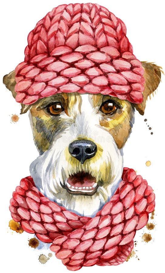 Vattenfärgporträtt av airedale skräckhund med rosa trikå stock illustrationer