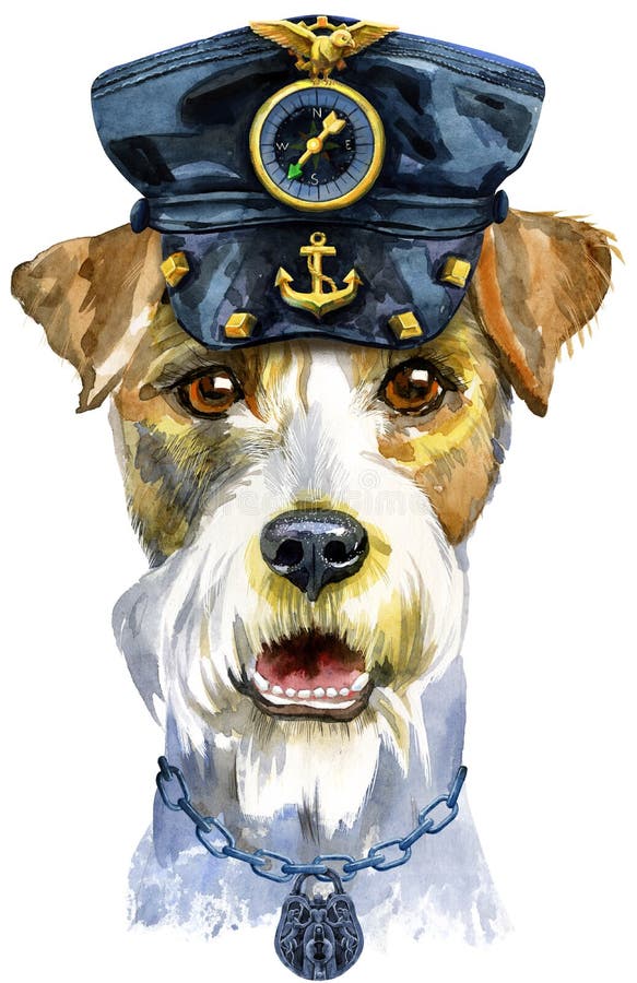 Vattenfärgporträtt från airedale skräckhund i läderhatten vektor illustrationer