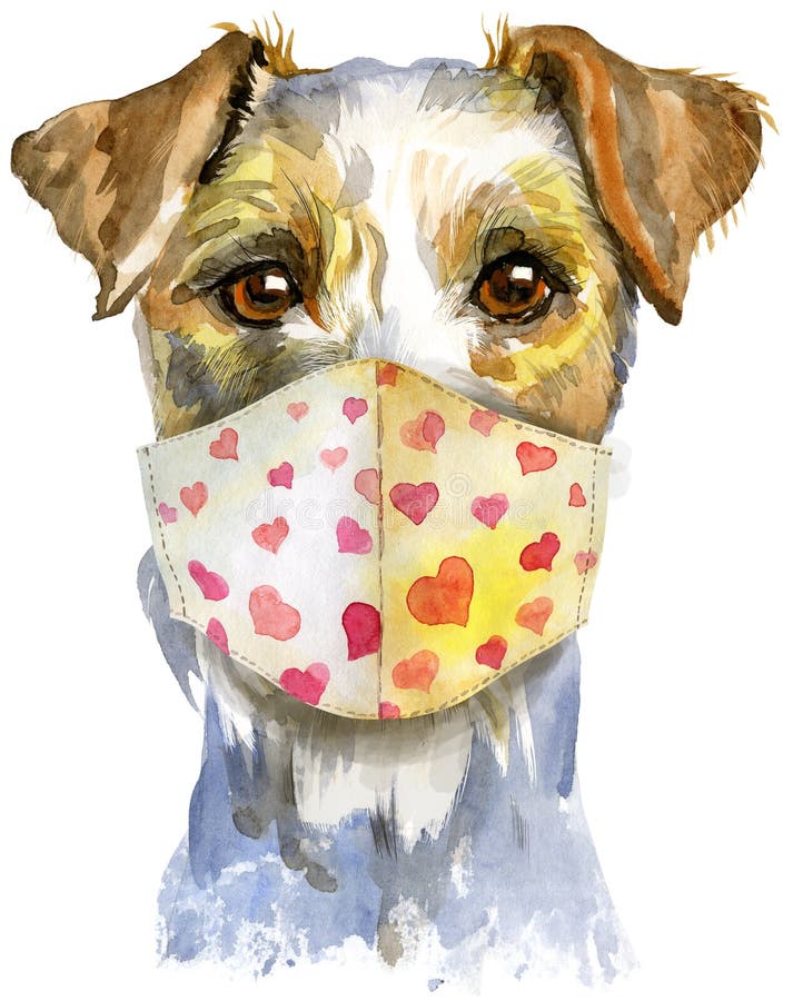 Vattenfärgporträtt från airedale skräckhund i maskmask vektor illustrationer