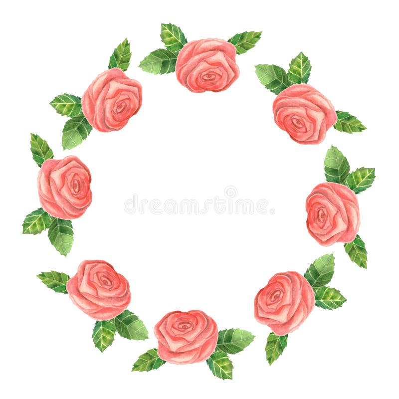 Vattenfärgramen med steg blommor och sidor royaltyfria foton Vattenfärgramen med steg blommor och sidor royaltyfria foton