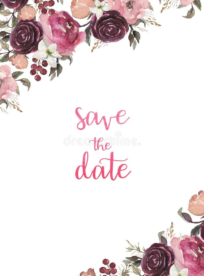 Vattenfärgsblommor Vackra florala klipp Elegant floreringsram, kantlinje, sidhuvud, hörn med blommor och rosa blommor och stock illustrationer