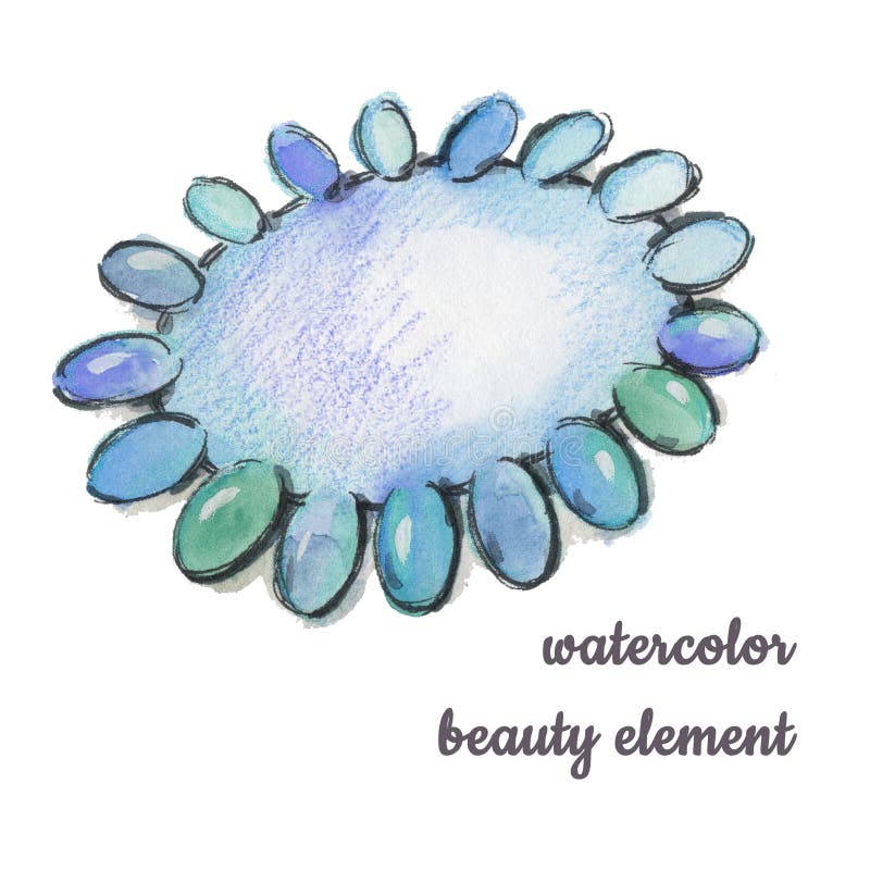 Nail polish circle palette watercolor drawing on white background. Watercolour blue and green blot colors. Nail polish circle palette watercolor drawing on white background. Watercolour blue and green blot colors
