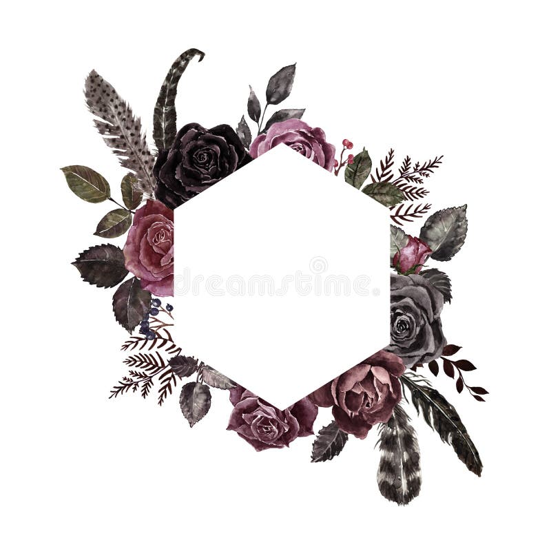 Vattenfärgsmörka rosor blommiga kantlinje. vintage victorian gothys stil. båge. hallopolkort vektor illustrationer