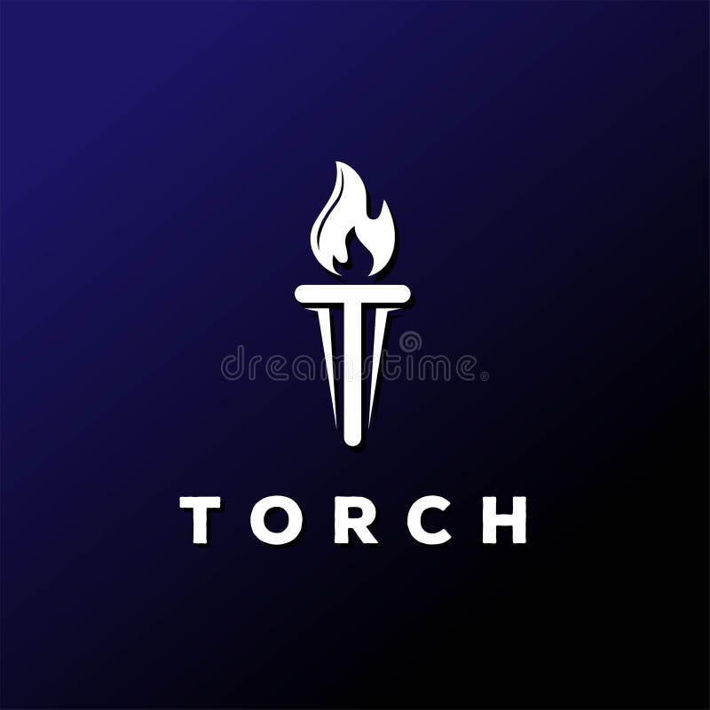 Initial Letter T Burning Torch Fire Flame with Pillar column logo design vector