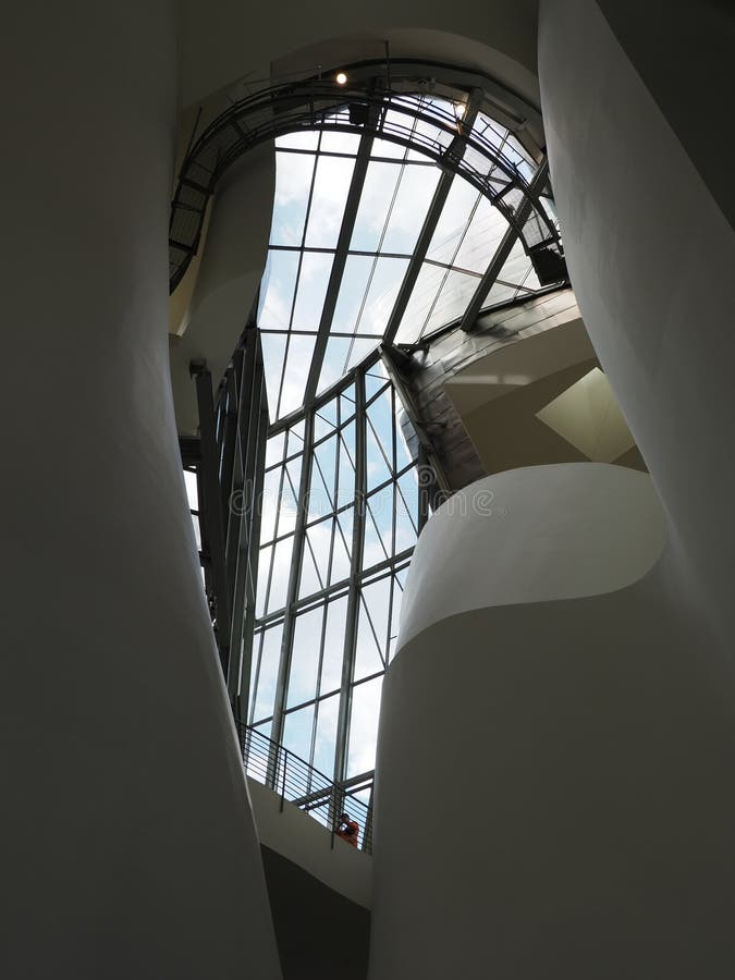 Vault in museum building in European BILBAO city at Biscay province in SPAIN in 2019 warm sunny summer day on September - vertical. Vault in museum building in European BILBAO city at Biscay province in SPAIN in 2019 warm sunny summer day on September - vertical