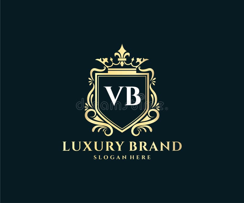 VB Initial Letter Gold Calligraphic Feminine Floral Hand Drawn Heraldic ...