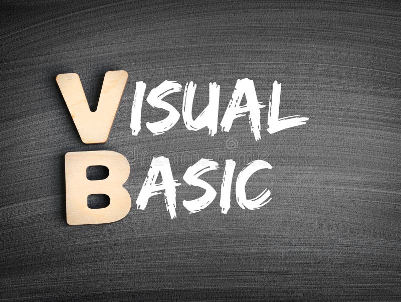VB - Visual Basic 首字母缩写，黑板上的技术概念 免版税库存照片